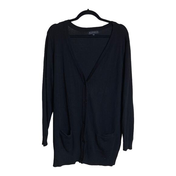 Eloquii Women's Plus size 18 Black Button Front Cardigan Sweater Minimalist - Picture 1 of 7